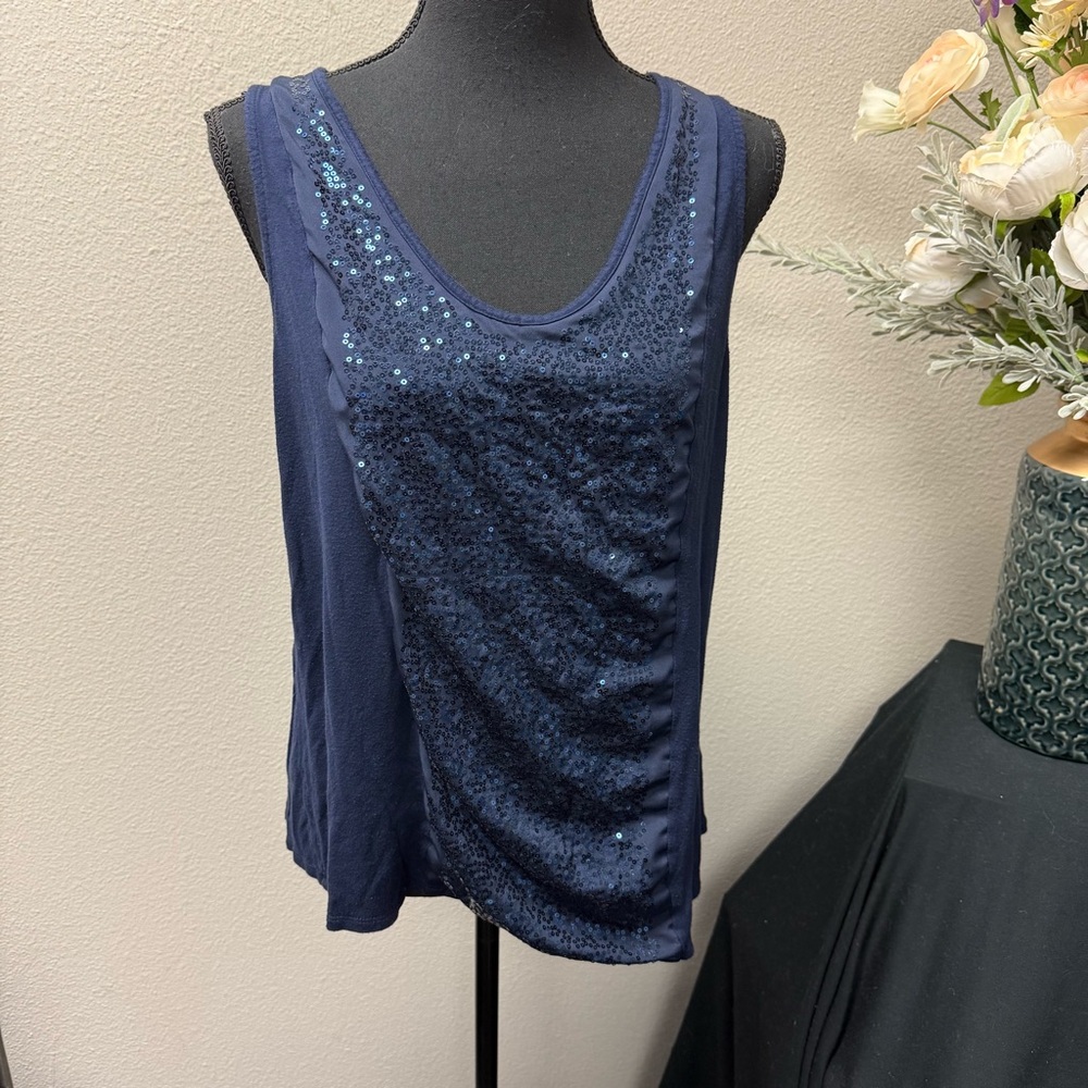 APT.9 Navy Sequin Embellished Tank Top XL Sparkle Sleeveless Party Blouse